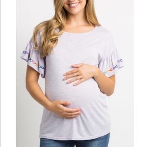 Lavender ruffled embroidery top